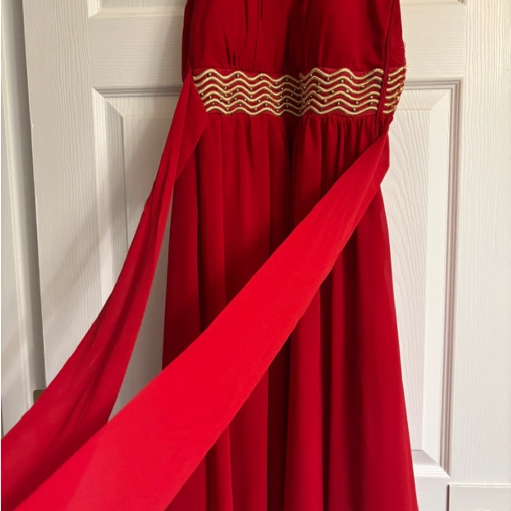 Elegant Red Maxi Dress with Gold Accents